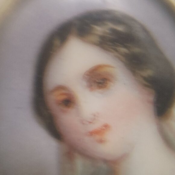 Victorian Antique Brooch Pendant Hand Painted Porcelain Portrait Gold Tone Oval - Picture 11 of 16